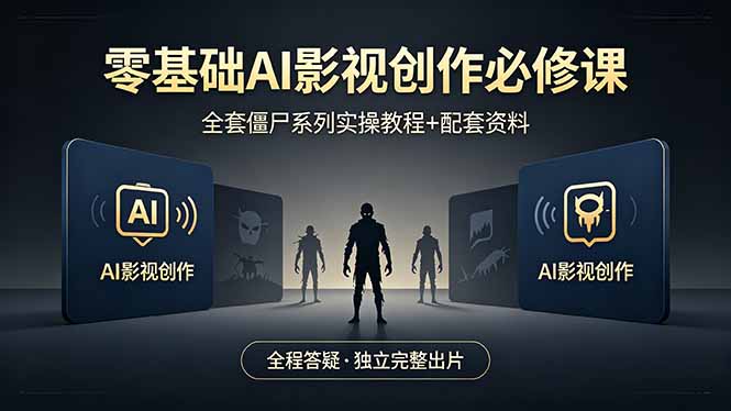 零基础AI影视创作必修课，全套僵尸系列实操教程加配套资料，全程答疑带你独立完整出片-云创网