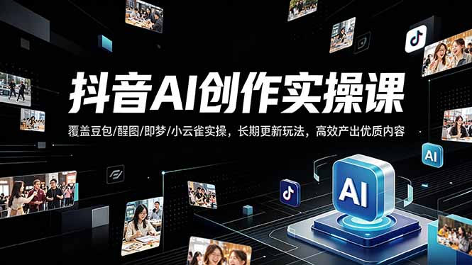 抖音AI创作变现课，覆盖豆包/醒图/即梦/小云雀实操，长期更新玩法，高效产出优质内容-云创网
