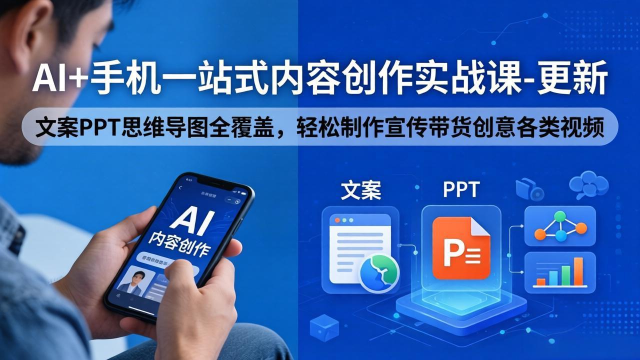 AI+手机一站式内容创作实战课-更新，文案PPT思维导图全覆盖，轻松制作宣传带货创意各类视频-云创网