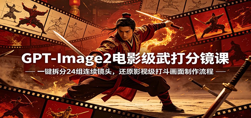 GPT-Image2电影级武打分镜课：一键拆分24组连续镜头，还原影视级打斗画面制作流程-云创网