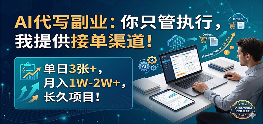 AI代写副业：你只管执行，我提供接单渠道！单日3张+，月入1W-2W+，长久项目-云创网