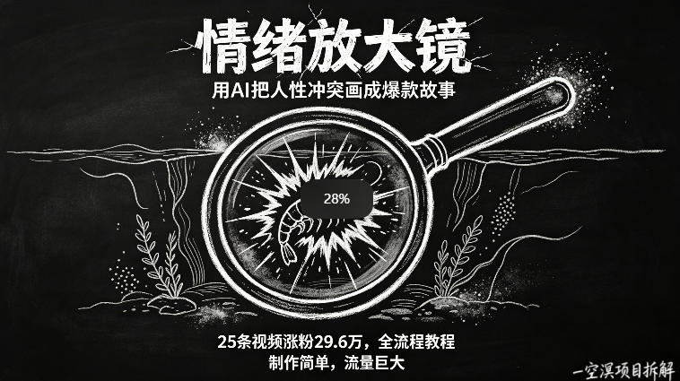 AI制作“情绪放大镜“视频，25条视频涨粉29.6W粉，流量巨大，制作简单，全流程教程-云创网