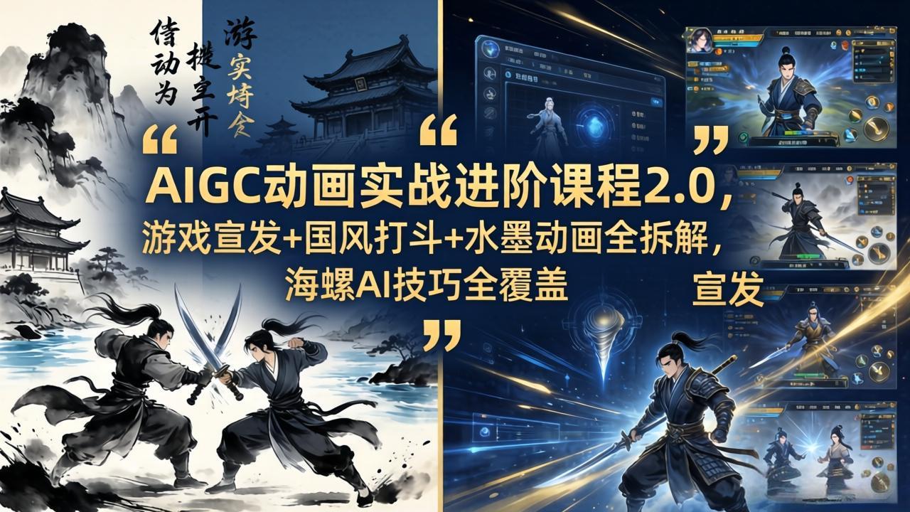 AIGC动画实战进阶课程2.0，游戏宣发+国风打斗+水墨动画全拆解，海螺AI技巧全覆盖-云创网