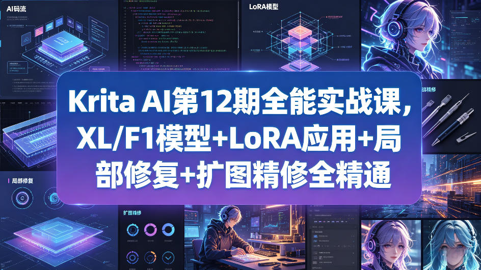 Krita AI第12期全能实战课，XL/F1模型+LoRA应用+局部修复+扩图精修全精通-云创网