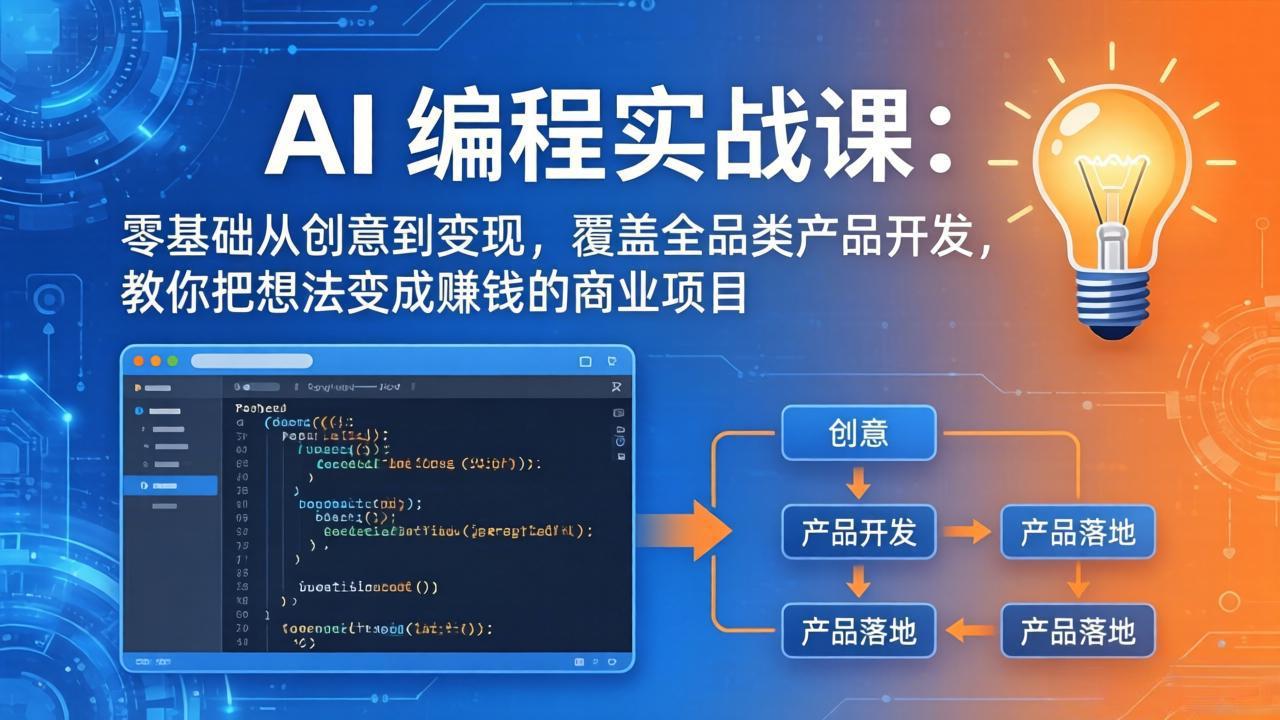AI编程实战课-第三期-5月3更新：零基础从创意到变现，覆盖全品类产品开发，把想法变成赚钱项目-云创网