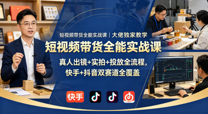 短视频带货全能实战课｜大佬独家教学，真人出镜+实拍+投放全流程，快手+抖音双赛道全覆盖-云创网