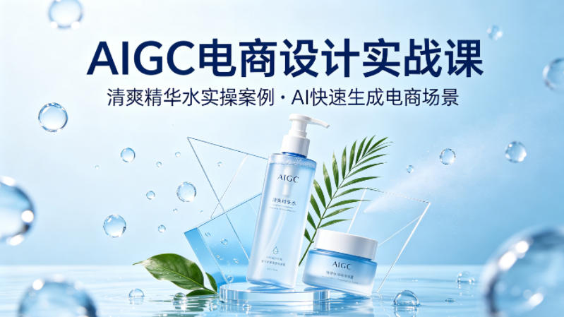 AIGC电商设计实战课，以清爽精华水为实操案例，教你用AI快速生成电商场景-云创网