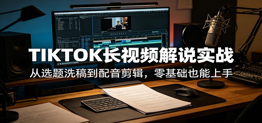 TIKTOK长视频解说实战：从选题洗稿到配音剪辑，零基础也能上手-云创网