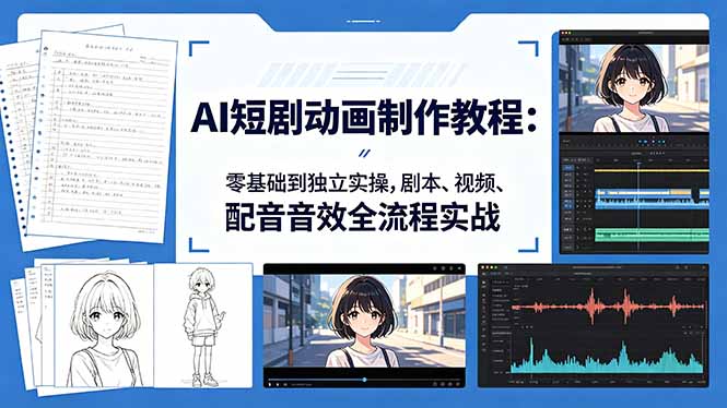 AI短剧动画制作教程：零基础到独立实操，剧本、视频、配音音效全流程实战-云创网