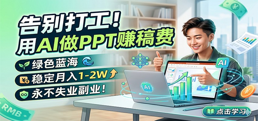 告别打工！用AI做PPT赚稿费，绿色蓝海，稳定月入1-2W，永不失业副业！-云创网