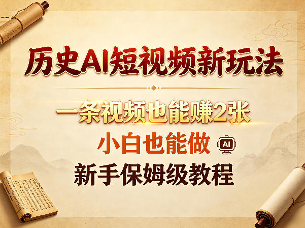 历史AI短视频新玩法，一条视频也能賺2张，小白也能做，新手保姆级教程-云创网