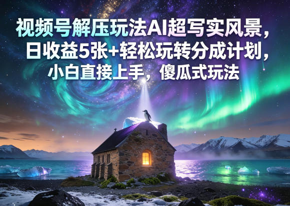 视频号解压玩法AI超写实风景，日收益5张+轻松玩转分成计划，小白直接上手，傻瓜式玩法-云创网
