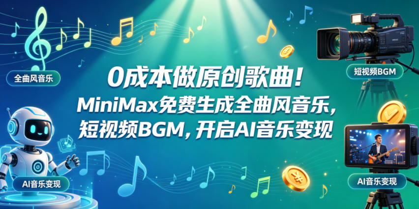 0成本做原创歌曲！MiniMax免费生成全曲风音乐，短视频BGM，开启AI音乐变现-云创网