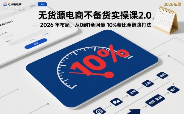 无货源电商不备货实操课2.0，2026年布局，从0到1全网最低10%费比全链路打法【更新26年5月】-云创网