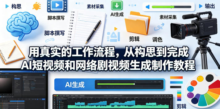 用真实的工作流程，从构思到完成AI短视频和网络剧视频生成制作教程-中英字幕-云创网