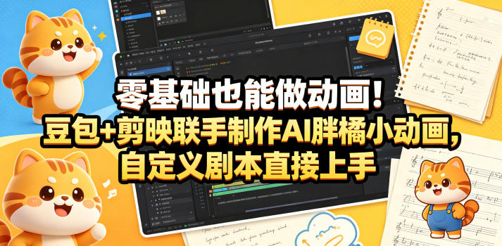 零基础也能做动画！豆包+剪映联手制作AI胖橘小动画，自定义剧本直接上手-云创网