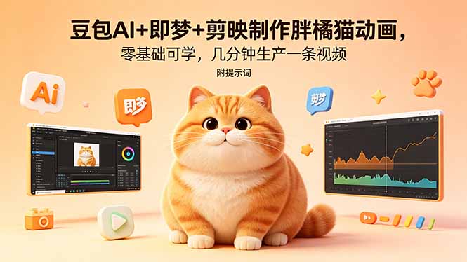 豆包AI+即梦+剪映制作胖橘猫动画，零基础可学，几分钟生产一条视频，附提示词-云创网