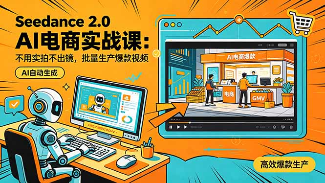 Seedance 2.0 AI电商实战课：不用实拍不出镜，批量生产爆款视频打爆GMV-云创网