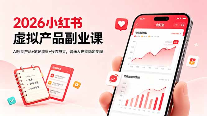 2026小红书虚拟产品副业课，AI原创产品+笔记流量+投流放大，普通人也能稳定变现-云创网
