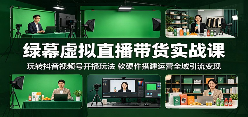 绿幕虚拟直播带货实战课：玩转抖音视频号开播玩法，软硬件搭建运营全域引流变现-云创网