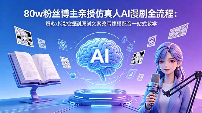 80w粉丝博主亲授仿真人AI漫剧全流程：爆款小说挖掘到原创文案改写建模配音一站式教学-云创网