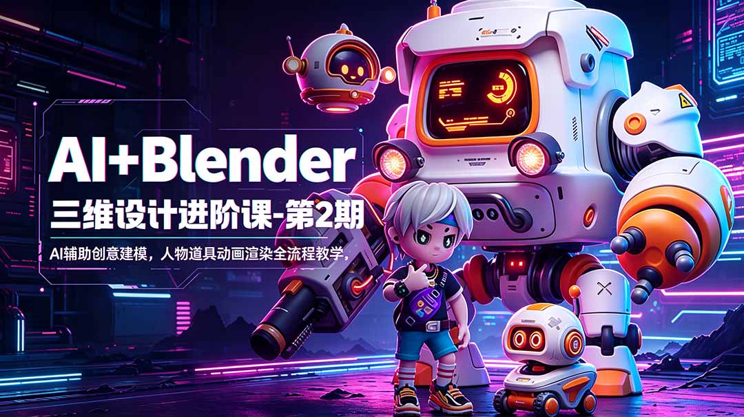 AI+Blender三维设计进阶课-第2期：AI辅助创意建模，人物道具动画渲染全流程教学-云创网