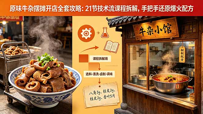 原味牛杂摆摊开店全套攻略：21节技术流课程拆解，手把手还原爆火配方-云创网