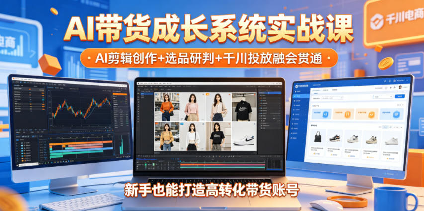 AI带货成长系统实战课，AI剪辑创作+选品研判+千川投放融会贯通，新手也能打造高转化带货账号(更新2026年)-云创网