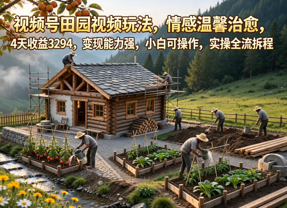 视频号田园视频玩法，情感温馨治愈，4天收益3294，变现能力强，小白可操作，实操全流程拆解-云创网