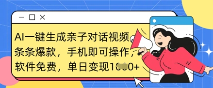 AI一键生成亲子对话视频，条条爆款，一部手机即可操作，单日变现数张-云创网