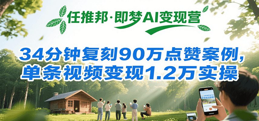 任推邦·即梦AI变现营，34分钟复刻90万点赞案例，单条视频变现1.2万实操-云创网