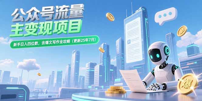 公众号流量主变现项目，新手日入四位数，含爆文写作全攻略(更新25年7月-云创网