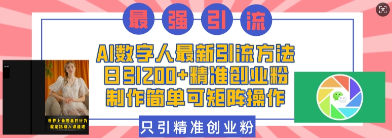 AI数字人最新引流方法，日引200+精准创业粉，制作简单可矩阵操作-云创网