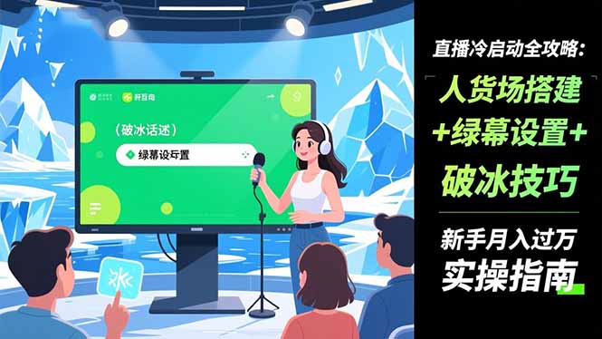 直播冷启动全攻略:人货场搭建+绿幕设置+破冰技巧，新手月入过万实操指南-云创网