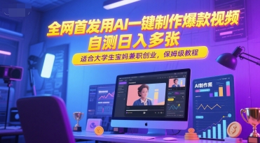 全网首发用AI一键制作爆款视频，自测日入多张，适合大学生宝妈兼职创业，保姆级教程-云创网