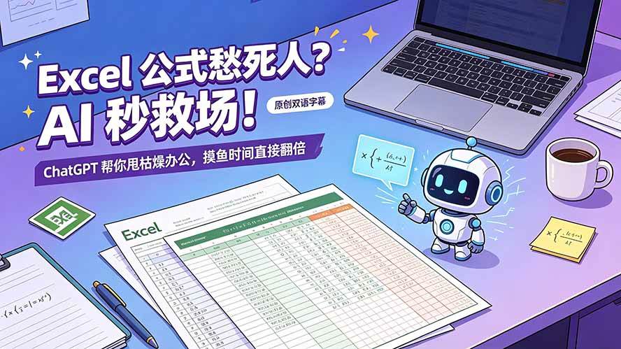 （19487期）Excel 公式愁死人？AI 秒救场！ChatGPT 帮你甩枯燥办公，摸鱼时间直接翻倍【原创双语字幕】-云创网