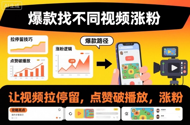 爆款找不同视频涨粉，让视频拉停留，实现点赞，破播放，涨粉-云创网