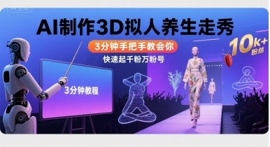 Ai制作3D拟人养生走秀，3分钟手把手教会你，快速起千粉万粉号-云创网
