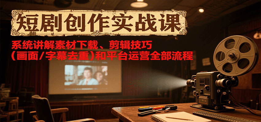 短剧创作实战课，系统讲解素材下载、剪辑技巧(画面/字幕去重)和平台运营全部流程-云创网