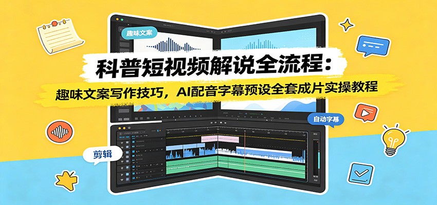 科普短视频解说全流程：趣味文案写作技巧，AI配音字幕预设全套成片实操教程-云创网