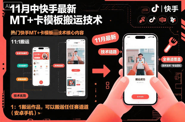 11月中快手最新MT+卡模板搬运技术，1：1搬运作品，可以搬运任何赛道(安卓手机)-云创网