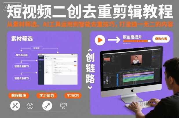 短视频二创去重剪辑教程，从素材筛选、AI工具运用到智能去重技巧，打造独一无二的内容-云创网