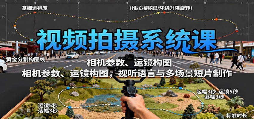 视频拍摄系统课：相机参数、运镜构图，视听语言与多场景短片制作-云创网