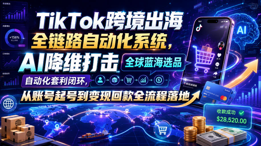 TikTok跨境出海全链路自动化系统，AI降维打击全球蓝海选品自动化套利闭环，从账号起号到变现回款全流程落地（2026年7月）-云创网