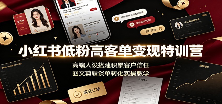 小红书低粉高客单变现特训营：高端人设搭建积累客户信任，图文剪辑谈单转化实操教学-云创网