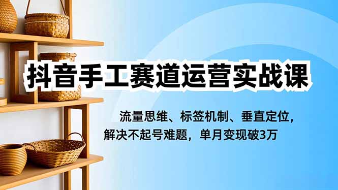 抖音手工赛道运营实战课，流量思维、标签机制、垂直定位，解决不起号难题，单月变现破3万-云创网