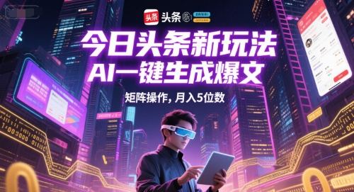 今日头条新玩法，AI一键生成爆文，矩阵操作，月入5位数-云创网