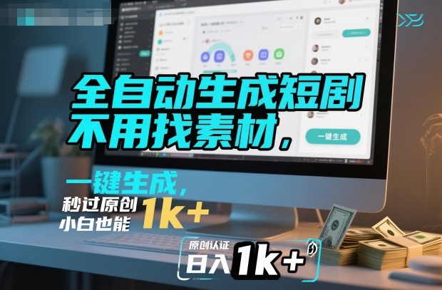 全自动生成短剧，不用找素材，不用剪辑，一键生成，秒过原创，小白也能轻松日入1k+【揭秘】-云创网