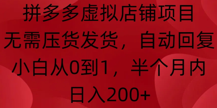 拼多多虚拟店铺项目，无需压货发货，自动回复，小白从0到1，半个月内日入200+【揭秘】-云创网