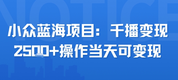 小众蓝海项目，千播变现2.5k+操作当天可变现-云创网